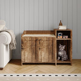 Garvee Caja de Arena para Gatos con Estante y Puerta de Granero de Madera, Gabinete Oculto, Mesa Auxiliar para Interiores, Compatible con la Mayoría de Cajas, Madera Vintage - Vintage