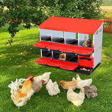 Garvee Caja de Nido para Pollos 2 Niveles 8 Compartimentos, Acero Galvanizado 0.6mm con Tapa Esmaltada, Techo Impermeable, Ventilación Superior, Fácil Recolección, Rojo - Rojo
