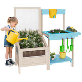 Garvee Banco De Jardín Exterior Con Mesa De Trabajo, Caja Transparente, Maceteros Laterales, Para Patio Y Césped, Resistente A La Intemperie