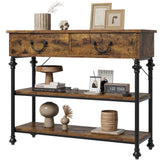 Garvee Mesa Consola para Entrada con 2 Cajones y Estantes, Estilo Industrial Moderno, Madera MDF y Metal, para Pasillos y Salas, 100 × 30 × 80 cm, Vintage - Vintage