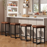 Garvee Set de 4 Taburetes de Bar de 61 cm con Asiento de PU Cuero y Base Metálica en X, Reposapiés Integrado, para Cocina y Barra, Marrón Vintage - Marrón