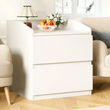 Garvee Mesita de Noche Blanca con 2 Cajones, Multifuncional para Sala y Dormitorio, Madera - Blanco