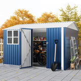 Garvee Cobertizo de almacenamiento exterior 2,4x3m, metal galvanizado, gran capacidad, techo a dos aguas, ventana y puertas con cerradura - Azul Marino