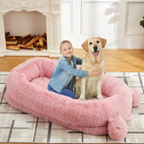 Garvee Cama Humana Para Perros Grande 71x45x12 Con Manta Bolsillos De Almacenaje Asa Portátil Funda Extraíble Tela Biónica Antideslizante Para Interiores Y Exteriores - Rosa