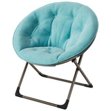 Garvee Silla Saucer Plegable con Marco Metálico, Asiento de Piel Sintética y Algodón PP, Diseño Flor para Dormitorio y Sala, Color Variado - Azul