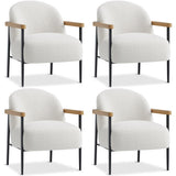 Garvee Silla De Acento Mid-Century En Juego De 4, Tela Teddy, Marco Metálico, Pies Ajustables, Brazos De Madera, Para Sala Y Dormitorio, Confort Mejorado - Blanco