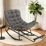 Garvee Silla Mecedora Papasan Interior Rattan Natural Reposapiés Extensible Cojín Desmontable Estructura Acero Resistente Gris Oscuro Sala Dormitorio - Gris Oscuro-Pata de Gallo