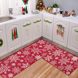 Garvee Alfombras cocina Garvee antideslizantes decoración Navidad comedor pasillo 2 piezas 40x60cm 40x120cm respaldo goma estampado copos nieve 1900gsm 100% poliéster lino tejido grueso-fino