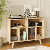 Garvee Mueble Soporte para Tocadiscos con Almacenamiento para 350 Discos de Vinilo y Estación de Carga Madera Natural