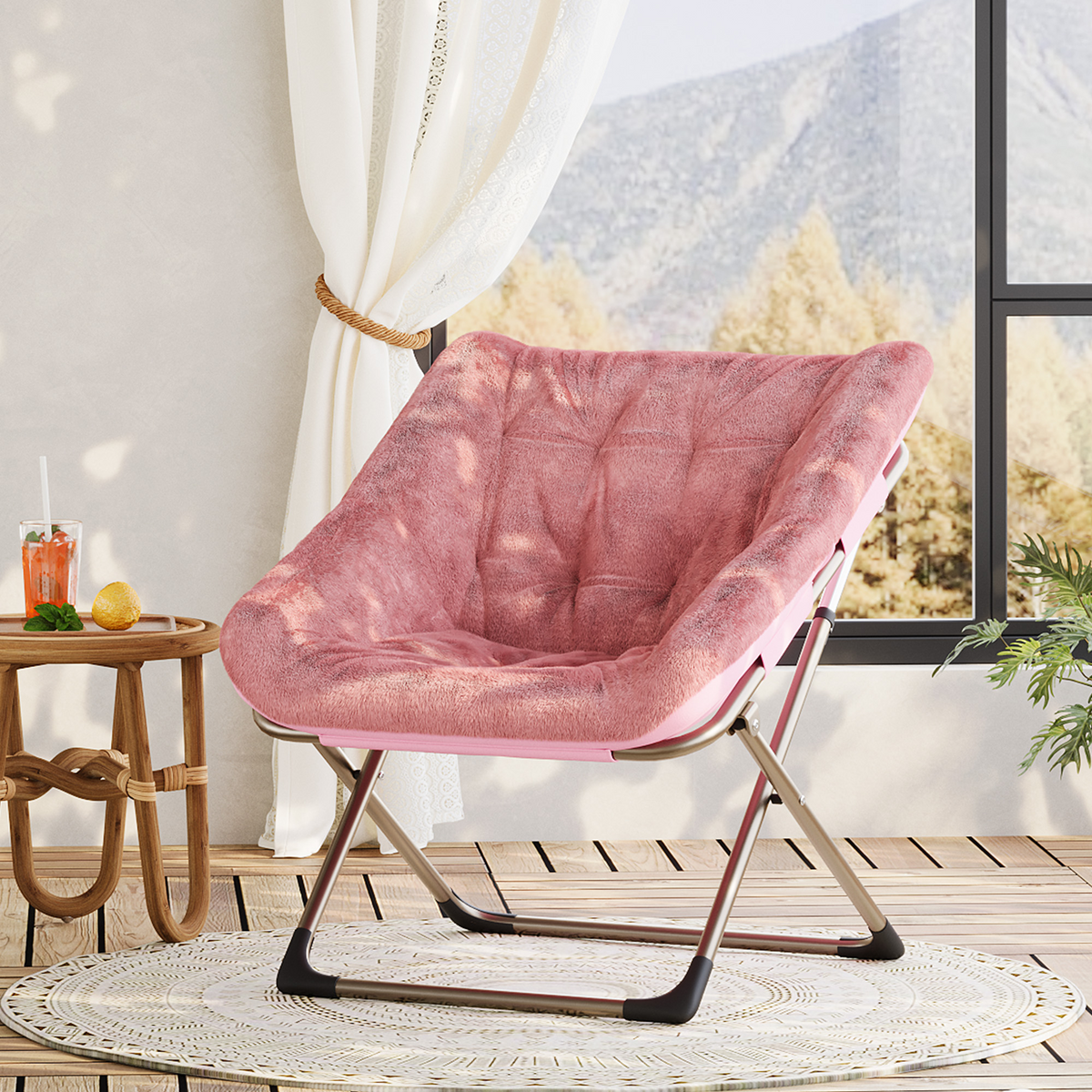 Garvee Silla Plegable Rosa de Piel Sintética, Reclinable Ajustable, Capacidad 136 kg, Portátil para Dormitorio y Sala