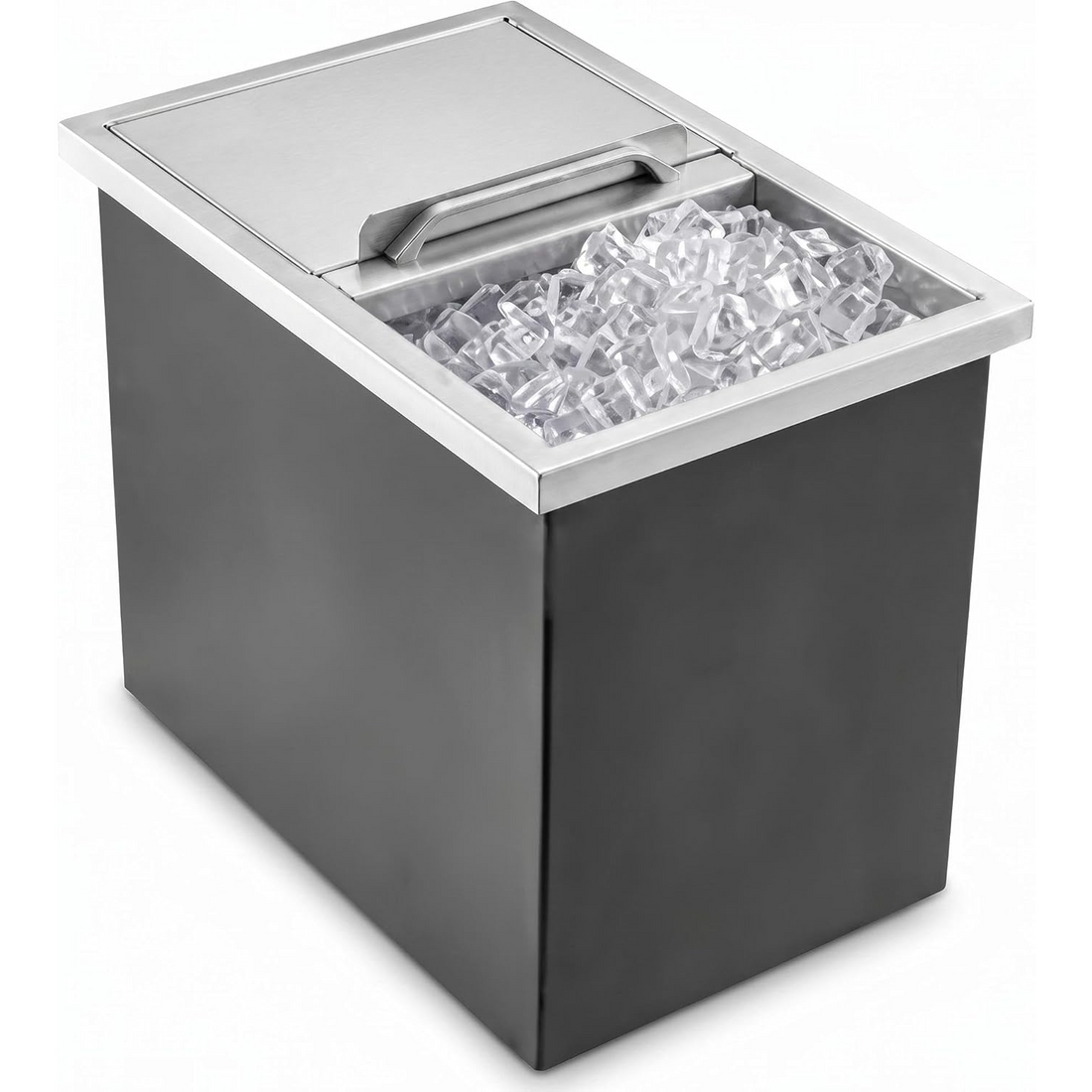 Garvee Baúl de Hielo Empotrable 104.8L de Acero Inoxidable 304, Hielera con Tapa Deslizante de 69x46x53 cm para Bar y Barbacoa Exterior, Enfriador de Bebidas Térmico, Negro y Plateado