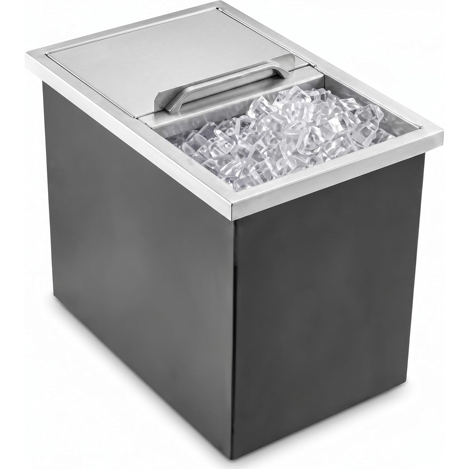 Garvee Baúl de Hielo Empotrable 104.8L de Acero Inoxidable 304, Hielera con Tapa Deslizante de 69x46x53 cm para Bar y Barbacoa Exterior, Enfriador de Bebidas Térmico, Negro y Plateado