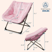Garvee Silla Saucer de Piel de Conejo Plegable con Marco Metálico para Dormitorio y Sala, Rosa, Soporta 136 kg, Diseño Ergonómico