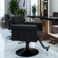 Garvee Silla De Peluquería Para Estilistas Cuero PU Elevación Hidráulica Giro 360° Base Metálica Redonda Resistente 150 Kg Salones Spas