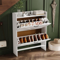 Garvee Zapatero Estrecho de Recibidor con 2 Cajones Abatibles Organizador de Zapatos Oculto de Madera MDF y Patas Metálicas Mueble Estilo Rústico, Blanco