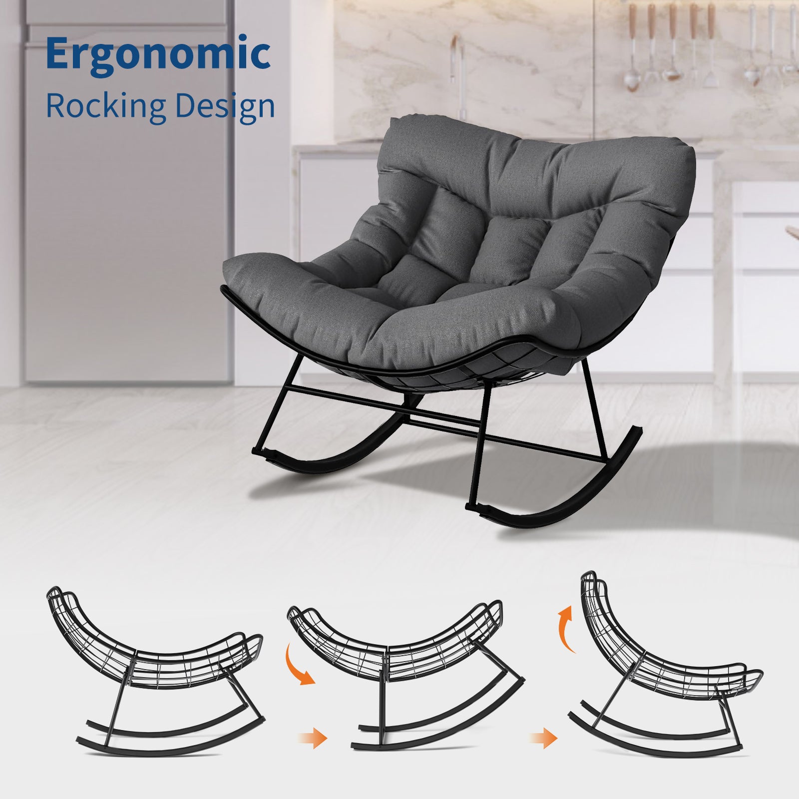 Garvee Silla Mecedora de Patio Grand Rocking Chair con Cojín Cómodo y Revestimiento E-Coating, Madera Resistente para Balcón y Jardín