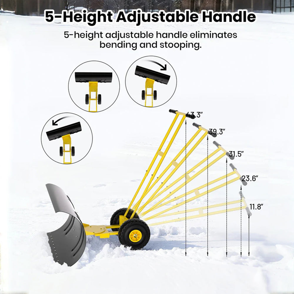 Garvee Empujador de Nieve de Acero 91.44 Cm con Ruedas, Hoja Ajustable, Mango Ergonómico y Base Protectora, Armazón Resistente para Conductores en Entradas de Vehículos, Amarillo