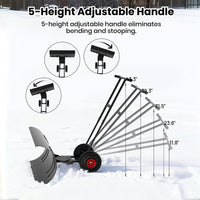 Garvee Pala de Nieve de Acero Galvanizado 73.66 Cm con Ruedas, Hoja Ajustable 7 Posiciones, Mango Ergonómico 5 Niveles, Herramienta Resistente para Propietarios de Casas en Entradas Residenciales, Negro