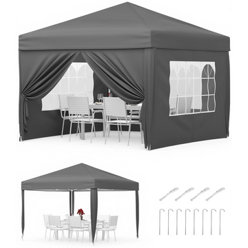 Garvee Cenador Plegable 3x3m Carpa Pop-Up Impermeable con Paredes Laterales Ventanas Tipo Iglesia y Protección UV Carpa de Fiesta Altura 270cm Color Gris