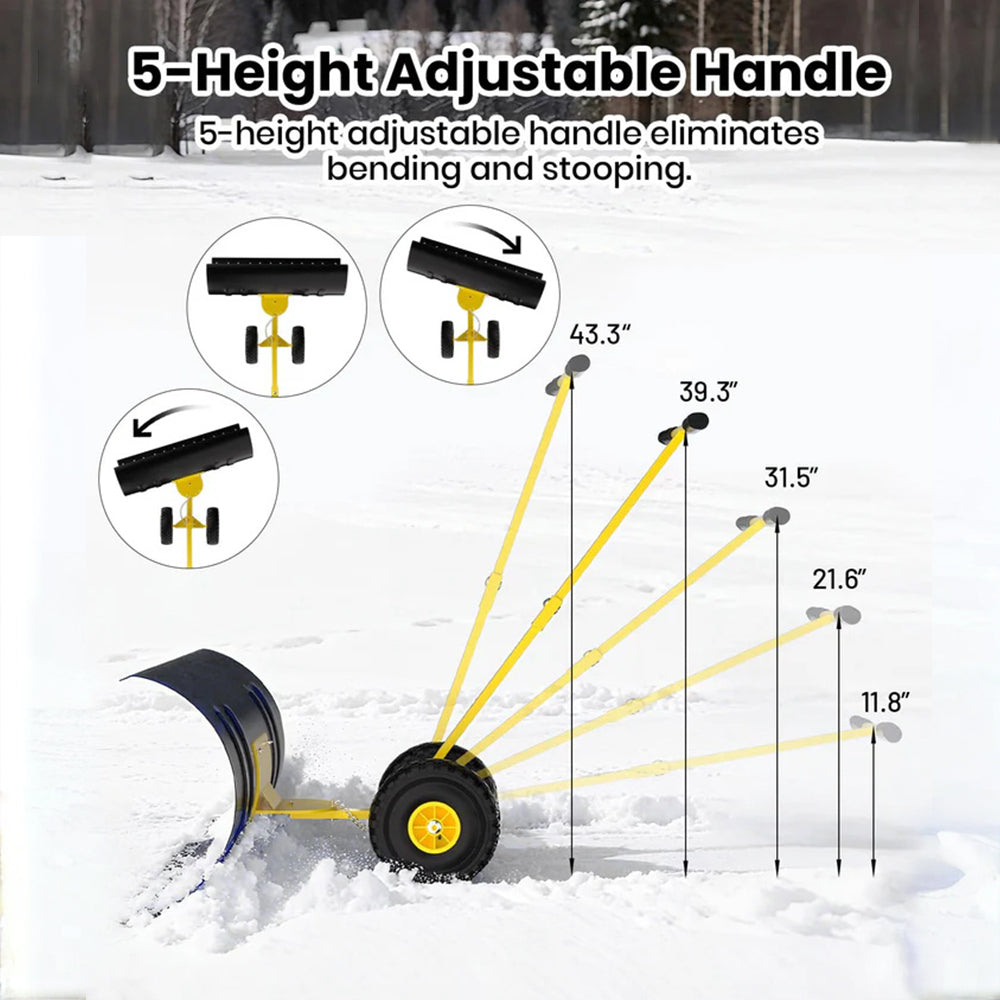 Garvee Pala de Nieve de Acero 91.44 Cm con Ruedas, Mango Ajustable y Base Estable, Diseño Ergonómico para Usuarios de Vehículos en Entradas de Autos, Amarillo