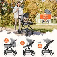 Garvee Cochecito Bebé 2en1 Alto Visión S600 Sistema Viaje Compacto Ligero Reversible Plegable Gris Claro
