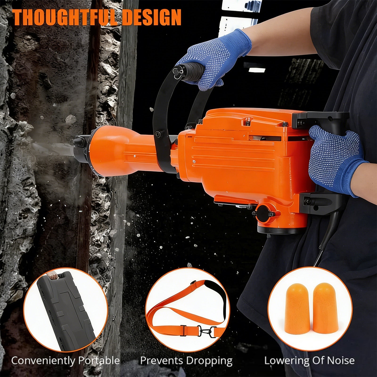 Garvee Martillo Demoledor de 1700W con Motor de Cobre y 3 Funciones de Perforación y Cincelado para Hormigón y Albañilería Pesada