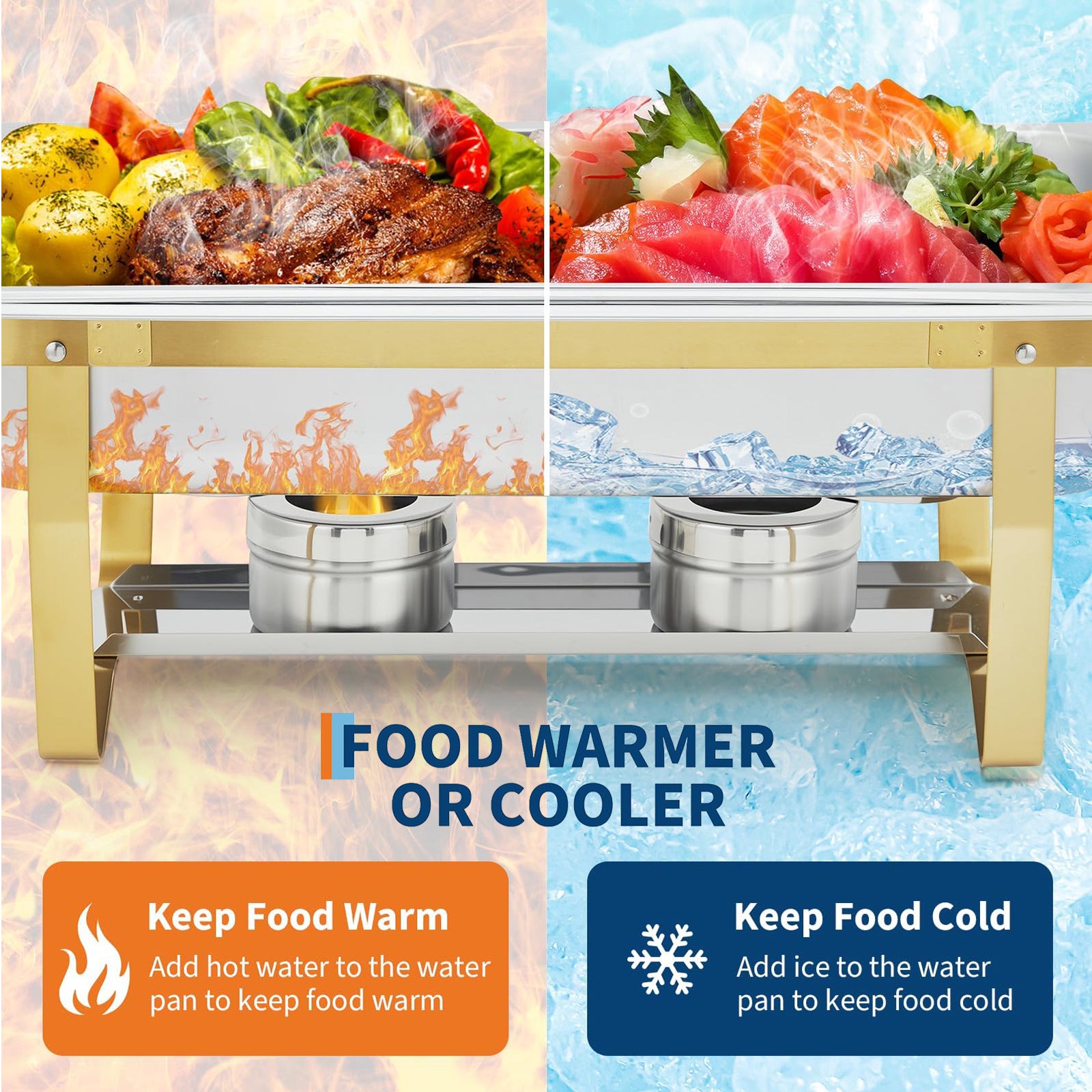Garvee Set De Bandejas Calentadoras Buffet 6 Pzas Acero Inoxidable Control Dual De Temperatura Marco Plegable Para Bodas Y Catering