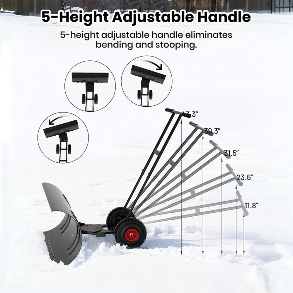 Garvee Pala de Nieve de Acero Galvanizado 91.44 Cm con Ruedas, Hoja Ajustable 7 Posiciones, Mango Ergonómico Ajustable, Equipo Potente para Conductores en Entradas de Vehículos, Negro