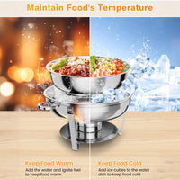 Garvee Set de Buffet Chafing Dish Redondo de Acero Inoxidable 201, 5L, Desmontable, 4 Piezas, Mantiene Temperatura, para Eventos y Bodas