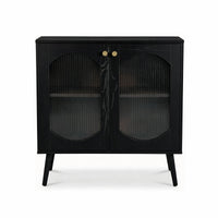 Garvee Aparador Contemporáneo de PB con 2 Puertas de Vidrio Texturizado Mueble Multifuncional para Salón o Pasillo Negro