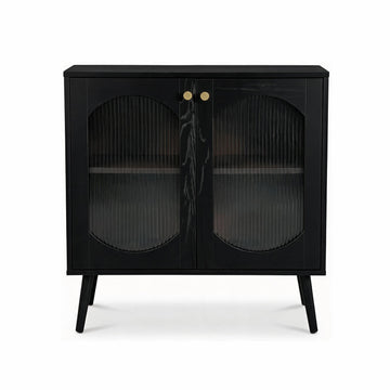 Garvee Aparador Contemporáneo de PB con 2 Puertas de Vidrio Texturizado Mueble Multifuncional para Salón o Pasillo Negro