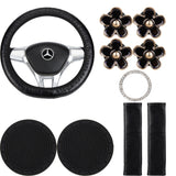 Garvee Set 10 Fundas Volante Coche Cuero Sintético Negro Protector Cinturón Portavasos - Traje negro
