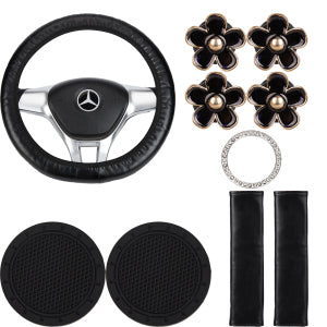 Garvee Set 10 Fundas Volante Coche Cuero Sintético Negro Protector Cinturón Portavasos