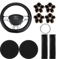 Garvee Set 10 Fundas Volante Coche Cuero Sintético Negro Protector Cinturón Portavasos