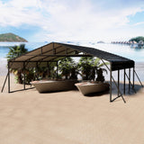 Garvee Garaje Exterior de Acero 6x6m Cochera de Metal con Techo Galvanizado Reforzado Pérgola de Coche Doble para Jardín y Parking Gris - Gris