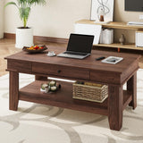Garvee Mesa de Café Grande con Cajón y Estante de Almacenamiento, 120 cm Larga, Patas en L, Madera Robusta, Ideal para Sala de Estar - Marrón
