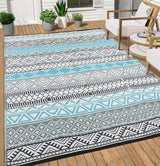 Garvee Alfombra Exterior Impermeable 8x10 Azul + Gris, Resistente UV, Reversible para Jardín y Camping - Azul  & Gris