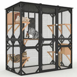 Garvee Recinto para Gatos de Madera de 178 cm con Techo Impermeable para Uso en Exterior - Negro