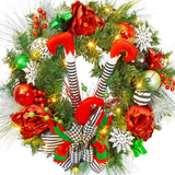 Garvee Corona Navideña de 61 cm con 20 Luces LED, Decorada con Muñecos y Lazos para Puertas, Batería Operada, Multicolor - Navideño Rojo & Verde