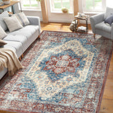 Garvee Alfombra de Área Lavable Imitación Cashmere 1200gsm con Diseño Persa para Comedor o Sala 160x230cm Rojo Ladrillo - Rojo Ladrillo