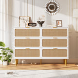 Garvee Cómoda De Ratán Natural Con 6 Cajones Para Dormitorio Y Sala, Madera Duradera, Patas Metálicas Resistentes, Diseño Único, Color Natural