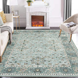Garvee Alfombra Vintage 120x170cm Verde Poliéster 1200gsm Lavable Antideslizante Floral - Verde