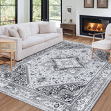 Garvee Alfombra Grande Salón Gris 200x290cm Lavable a Máquina Antideslizante Suave Efecto Cachemira para Comedor y Dormitorio Persian Water Lily - Gris