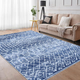 Garvee Alfombra Garvee boho lavable máquina antideslizante pelo corto interior dormitorio sala estar estilo marroquí 120x170cm azul 1150gsm 100% poliéster chenille B base lavable plegable - Azul