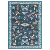 Garvee Tapis Lavable en Machine avec Motifs Floraux et Insectes Vintage, Antidérapant, Grand pour Salon et Chambre d'Enfant, Polyester Durable, Poils Courts - Azul