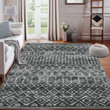 Garvee Alfombra área antideslizante Garvee diseño desgastado plegable lavable pelo bajo suelo geométrico 120x170cm negro 1150gsm 100% poliéster chenille B base lavable plegable - Tono Negro