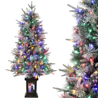 Garvee Árbol de Navidad Artificial con Iluminación 125cm  Ramas de PVC Nevadas LED Multicolor 9 Modos Base Retro de Muñeco de Nieve para Hogar Oficina