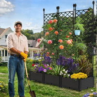 Garvee Jardineras Elevadas con Enrejado 3 Piezas para Patios y Balcones, 41×41 cm Negro, Resistente y Ligero