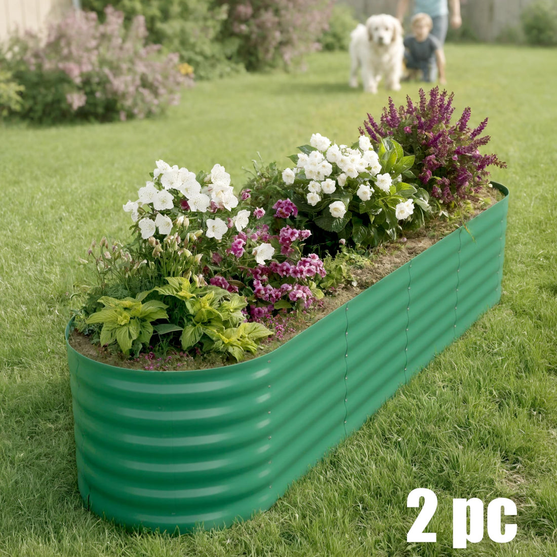 Garvee Jardineras Elevadas de Acero Galvanizado 244x61x46 cm - Resistente a la Oxidación, Fácil Montaje, Diseño Modular para Huertos y Jardines al Aire Libre Beige/Verde