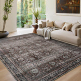 Garvee Vintage Teppich Alfombra Oriental Lavable a Máquina Antideslizante Resistente a Manchas Poliéster Suave Bajo Pelo para Sala y Cocina - Marrón
